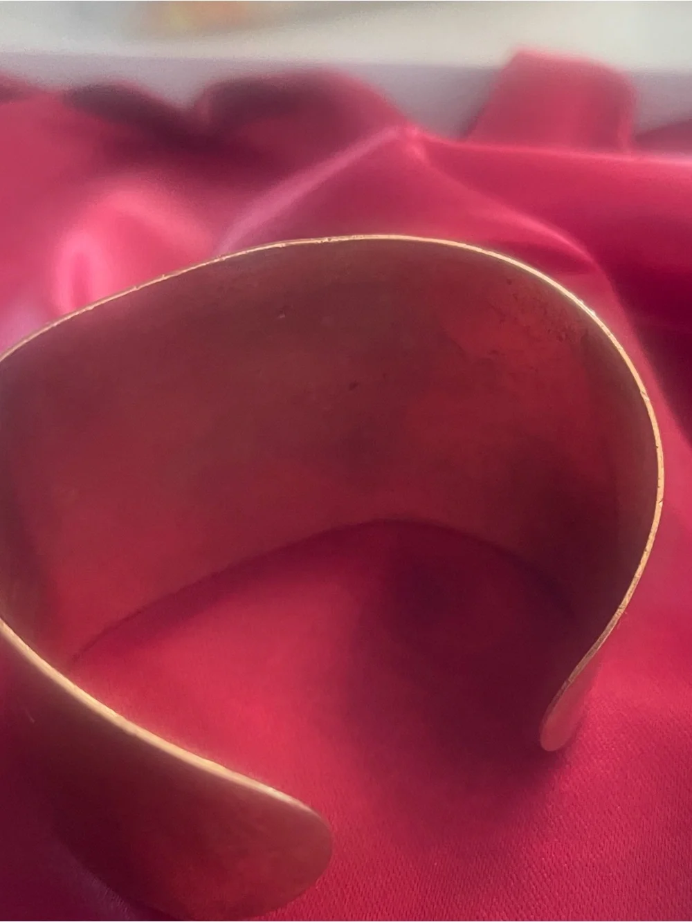 Antique  Tone Cuff Bracelet with Blue and Pink Enamel Accent.